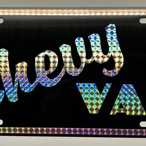 Targa in metallo CHEVY VAN 12 x 6 nera con scritta PRISM retrò anni &#39;70