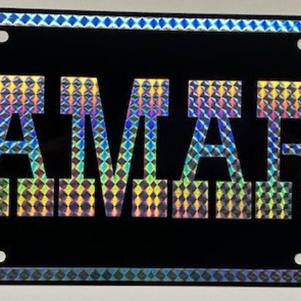 CAMARO Metal License Plate 12 x 6 Black with 70'S retro PRISM lettering