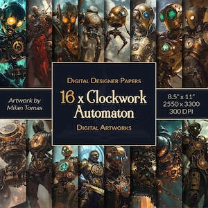 Uhrwerk Automaton Digital Paper Pack: Steampunk Scrapbook Art (Digitaler Download)