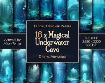 Magical Underwater Cave Digital Artworks Pack | Set of 16 Digital Papers | Scrapbook Paper | Junk Journals | DIY Crafts