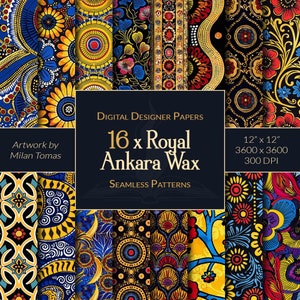 Pack de motifs sans couture en cire royale d'Ankara | Ensemble de 16 papiers numériques | Papier pour scrapbooking | Journaux indésirables | Bricolage