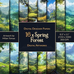 Spring Forest Digital Artworks Pack | Set of 16 Digital Papers | Scrapbook Paper | Junk Journals | DIY Crafts