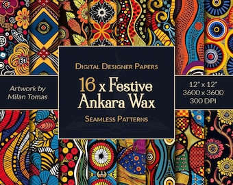 Festive Ankara Wax Patterns: 16 Seamless Digital Papers (Digital Download)