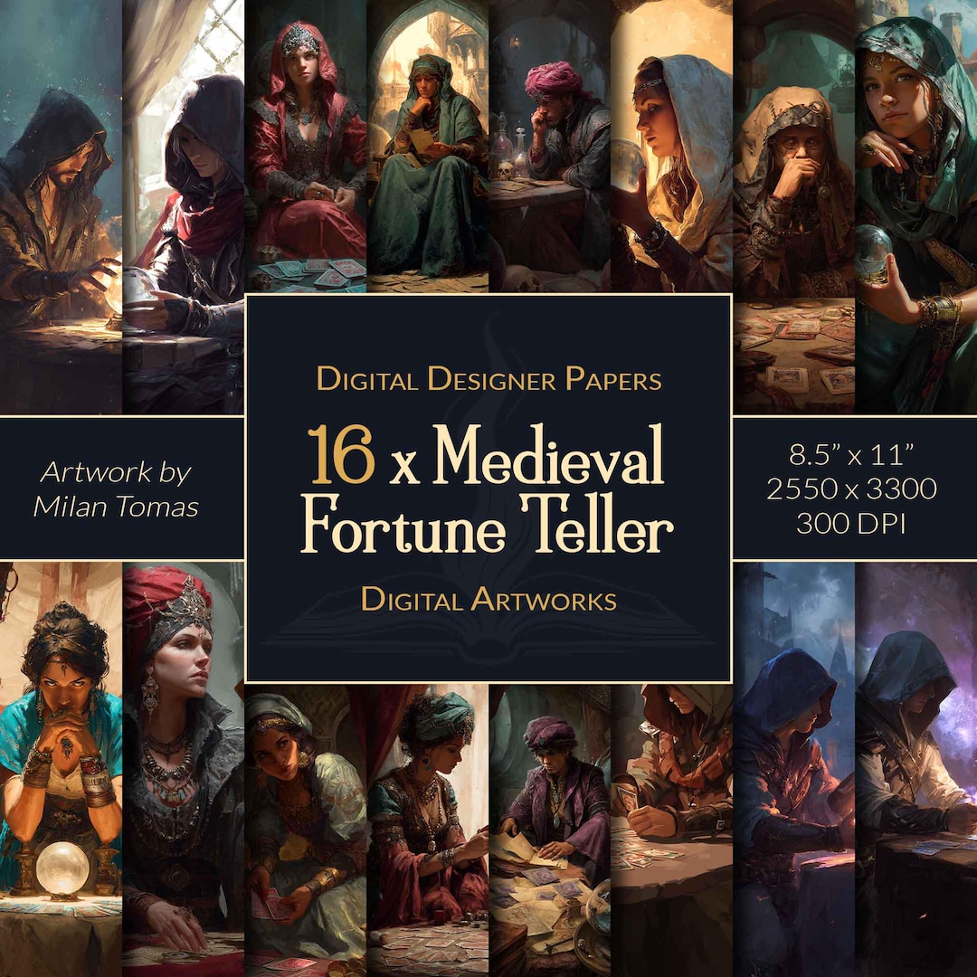 Medieval Fortune Teller Art: Digital Scrapbook Paper Pack (set of 16 ...