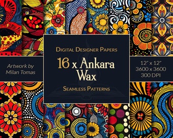 Ankara Wax Fabric Patterns: 16 Seamless Digital Papers (Digital Download)