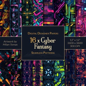 Cyber Fantasy Seamless Patterns: 16 Digital Papers (Digital Download)
