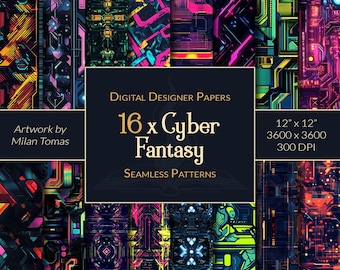 Cyber Fantasy Seamless Patterns: 16 Digital Papers (Digital Download)