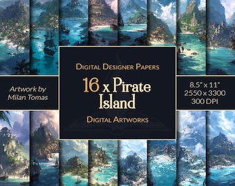 Pirate Island Art: Scrapbook Paper, Junk Journal (Digital Download)