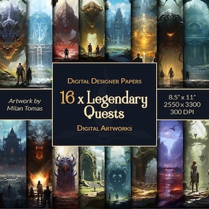 Legendäre Aufgaben Digitale Kunstwerke Paket | Set von 16 Digitalen Papiere | Scrapbook Papier | Junk Journals | DIY Kunsthandwerk