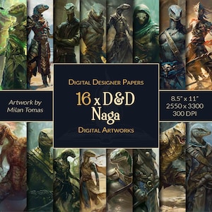 Pacote de artes digitais D&D Naga | Conjunto de 16 papéis digitais | Papel para álbum de recortes | Diários indesejados | Artesanato faça você mesmo