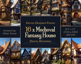 Medieval Fantasy House Digital Artworks Pack | Set of 16 Digital Papers | Scrapbook Paper | Junk Journals | DIY Crafts