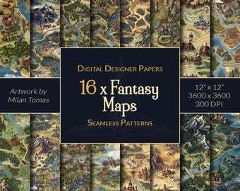 Fantasy Maps Seamless Patterns: Scrapbook Paper (Digital Download)