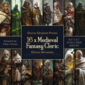Medieval Fantasy Cleric Artworks: Scrapbook Paper Pack (Digital Download)