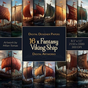 Fantasy Viking Ship Digital Papers: Scrapbook & Junk Journal (Digital Download)