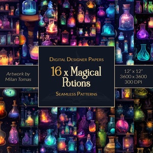 Magical Potions Musterpackung | Set von 16 Digitalen Papiere | Scrapbook Papier | Junk Journals | DIY Kunsthandwerk