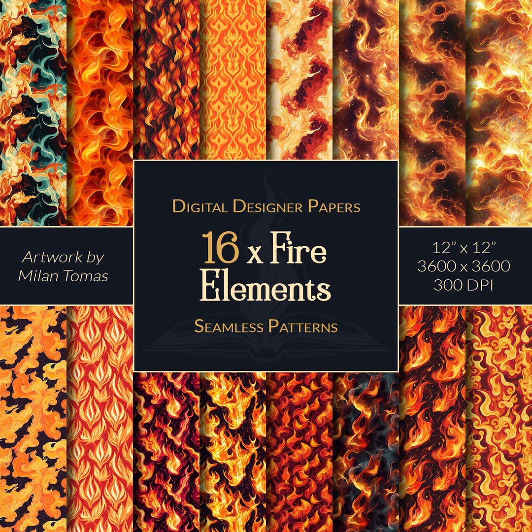Calcinations Fire Pattern Fire Elements Seamless Patterns: 16 Digital Papers (digital Download ...
