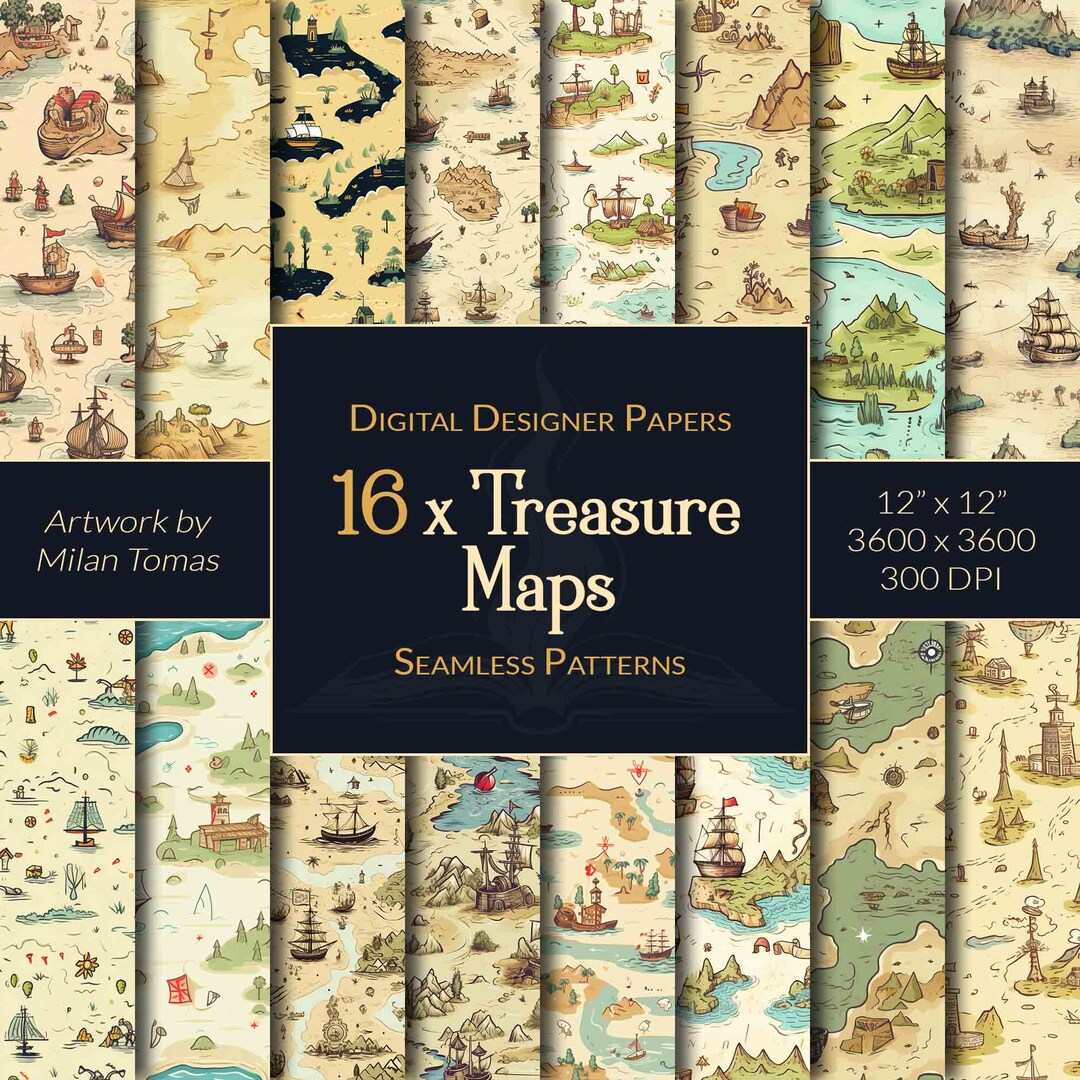 Treasure Map Seamless Patterns: Scrapbook Paper (digital Download) - Etsy