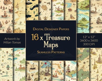 Treasure Map Seamless Patterns: Scrapbook Paper (Digital Download)