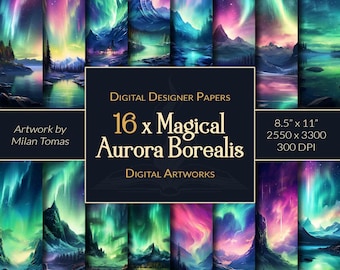 Aurora Borealis Digital Paper Pack: Scrapbook & Junk Journal (Digital Download)