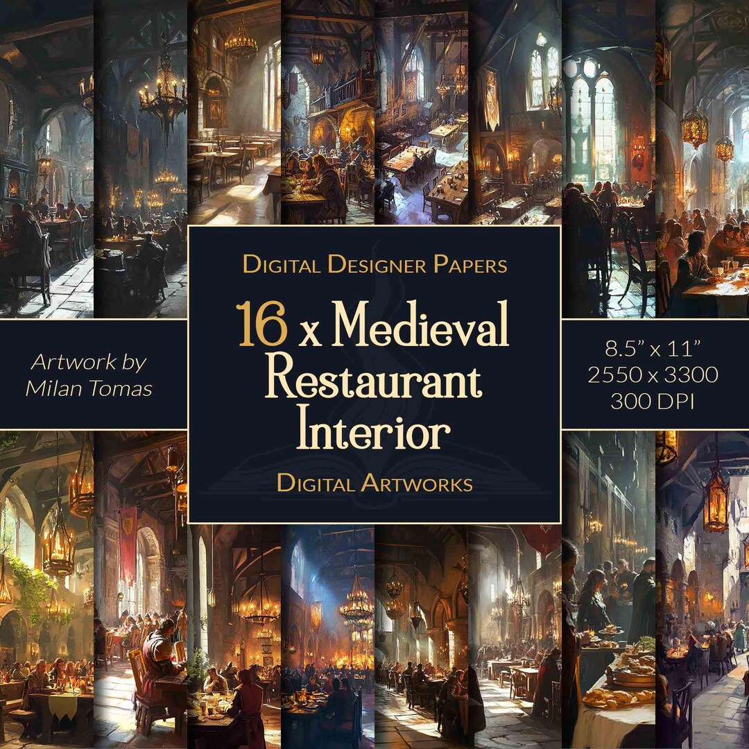 Medieval Restaurant Interior Art: 16 Digital Papers (digital Download ...