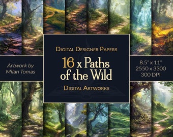 Paths of the Wild Digital Artworks Pack | Set of 16 Digital Papers | Scrapbook Paper | Junk Journals | DIY Crafts