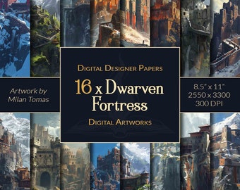 Dwarven Fortress Digital Paper Pack: Fantasy Scrapbook Art (Digital Download)
