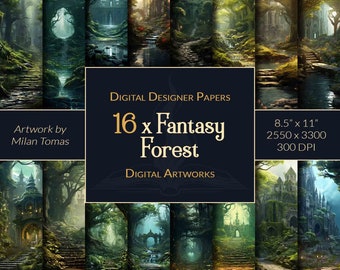 Fantasy Forest Digital Paper Pack: Scrapbook & Junk Journal (Digital Download)