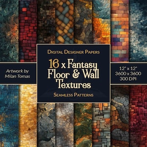 Pacchetto di modelli senza giunture con texture fantasy per pavimenti e pareti / Set di 16 documenti digitali / Carta per album / Diari spazzatura / Artigianato fai-da-te