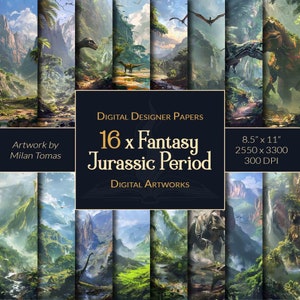 Pacchetto di opere d'arte digitali del periodo giurassico fantasy / Set di 16 documenti digitali / Carta per album / Diari spazzatura / Artigianato fai-da-te