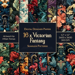 Victorian Fantasy Seamless Patterns Pack | Set of 16 Digital Papers | Scrapbook Paper | Junk Journals | DIY Crafts