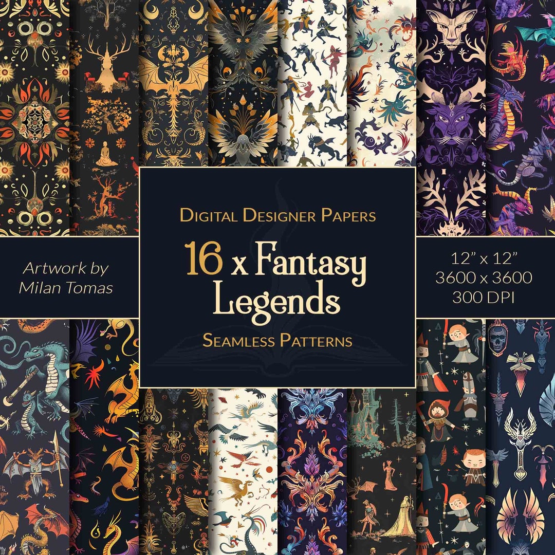 Fantasy Legends Seamless Patterns: 16 Digital Papers (digital Download ...