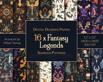 Fantasy Legends Seamless Patterns: 16 Digital Papers (Digital Download)