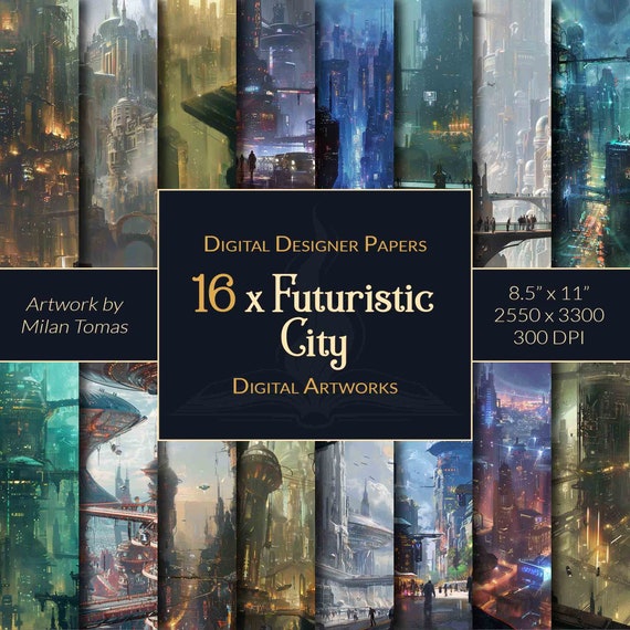 Futuristic City Digital Artworks: Scrapbook Paper Pack (Digital Download)
