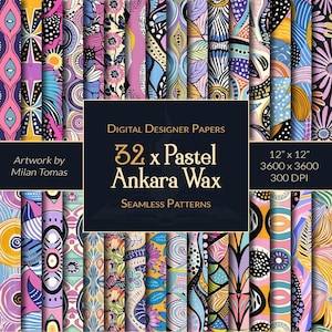 Confezione di motivi senza cuciture in cera Ankara pastello / Set di 32 carte digitali / Carta per scrapbooking / Diari spazzatura / Fai da te