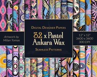 Pastel Ankara Wax Patterns: 32 Seamless Digital Papers (Digital Download)