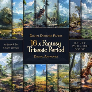 Fantasy Trias Periode Digital Artworks Pack | Set von 16 Digitalen Papiere | Scrapbook Papier | Junk Journals | DIY Kunsthandwerk