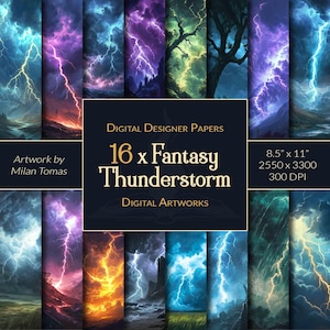 Fantasy Thunderstorm Digital Artworks Pack | Set of 16 Digital Papers | Scrapbook Paper | Junk Journals | DIY Crafts