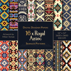 Royal Aztec Seamless Patterns Pack | Set of 16 Digital Papers | Scrapbook Paper | Junk Journals | DIY Crafts