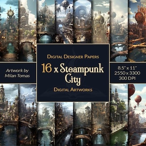 Steampunk City Digital Artworks Pack | Set von 16 Digitalen Papiere | Scrapbook Papier | Junk Journals | Basteln