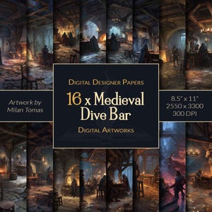 Medieval Dive Bar Digital Artworks Pack | Set of 16 Digital Papers | Scrapbook Paper | Junk Journals | DIY Crafts