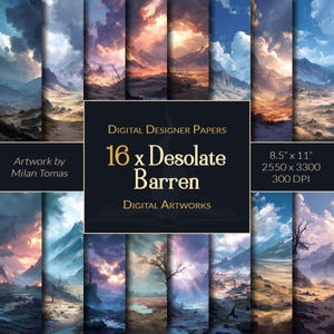 Pack d'oeuvres d'art numériques Desolate Barren | Ensemble de 16 papiers numériques | Papier pour scrapbooking | Journaux indésirables | Bricolage