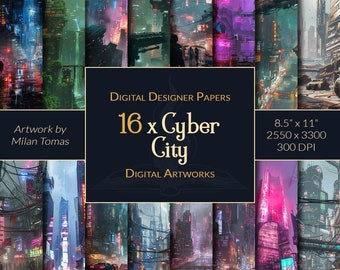 Cyber City Digital Paper Pack: Scrapbook & Junk Journal (Digital Download)