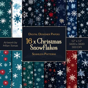 Christmas Snowflakes Seamless Patterns Pack | Set of 16 Digital Papers | Scrapbook Paper | Junk Journals | DIY Crafts