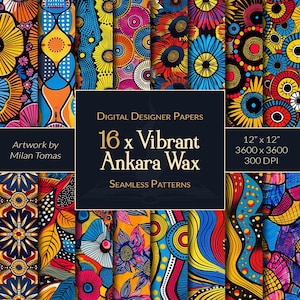 Confezione di vivaci motivi senza cuciture in cera Ankara / Set di 16 carte digitali / Carta per scrapbooking / Diari spazzatura / Fai da te