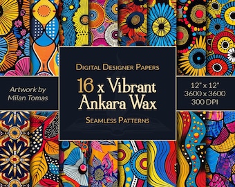 Vibrant Ankara Wax Patterns: 16 Seamless Digital Papers (Digital Download)