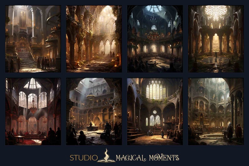 Medieval Castle Interior Digital Paper: Fantasy Art, Scrapbook, Junk ...