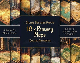 Fantasy Maps Digital Paper Pack: Scrapbook & Junk Journal (Digital Download)
