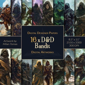 Pacote de Artes Digitais D&D Bandit | Conjunto com 16 Papéis Digitais | Papel para Scrapbook | Diários de Sucata | Artesanato DIY