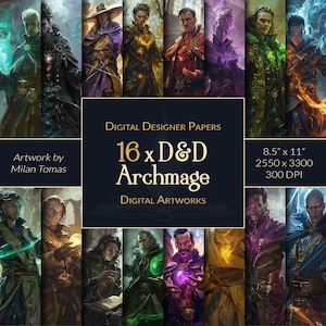 Pacote de Arte Digital D&D Archmage | Conjunto com 16 Papéis Digitais | Papel para Scrapbook | Diários de Sucata | Artesanato Faça Você Mesmo