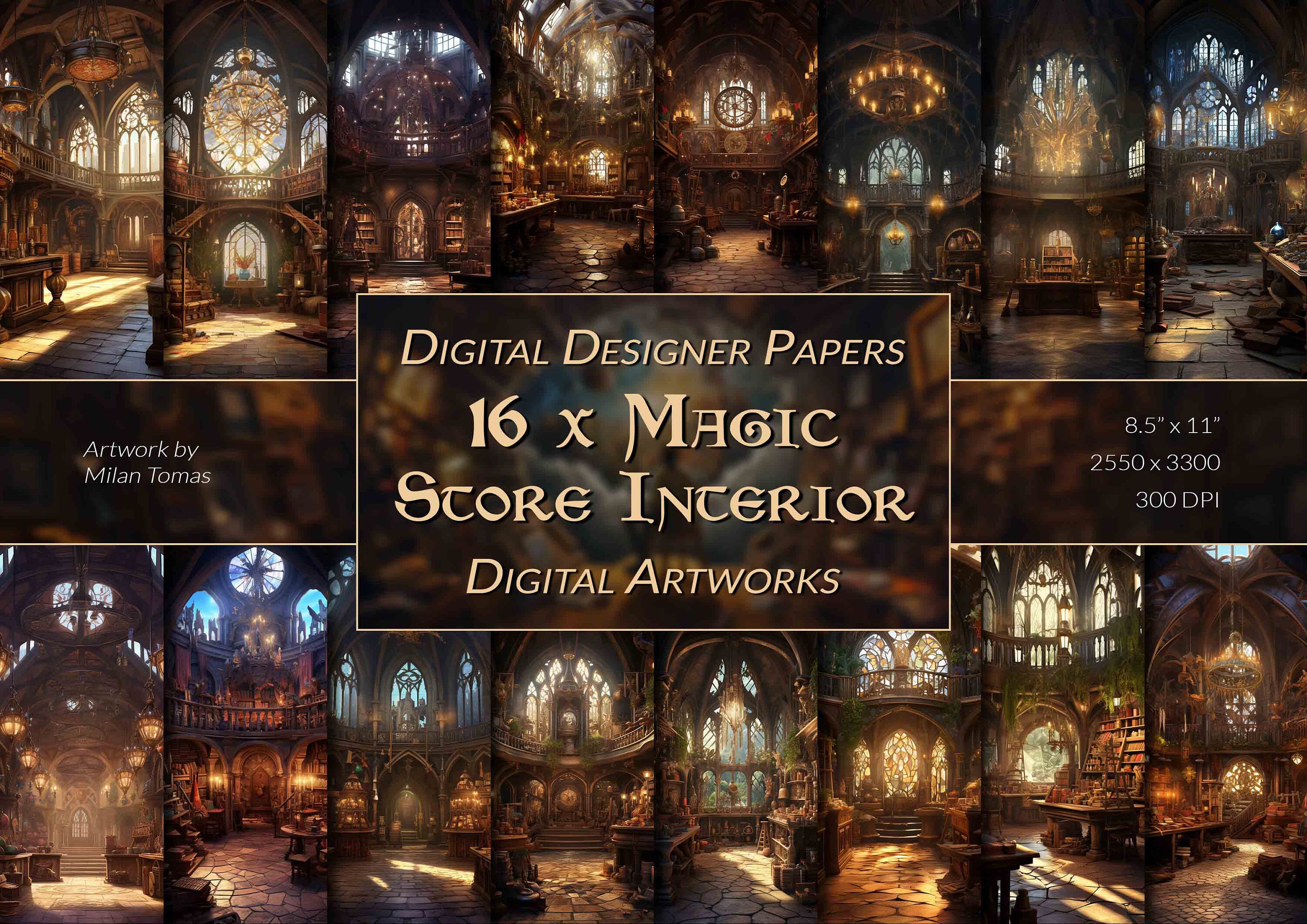 Medieval Fantasy Magic Store Interior Digital Artworks Pack Set of 16 ...